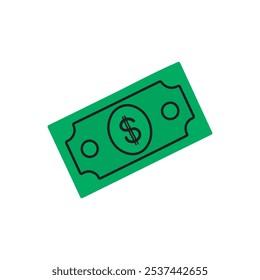 Green American dollar bill Money ClipArt icon. Green Dollar Bill logo, For Finance Icon white background. Vector illustration.	