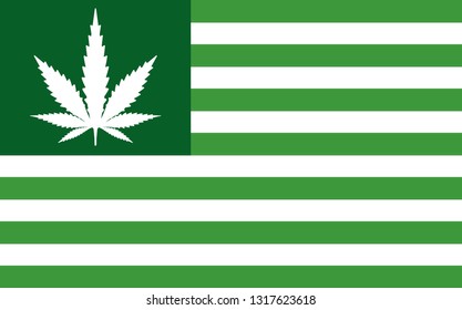 Bandera verde americana con una silueta de hoja de marihuana. Vector EPS 10 disponible.