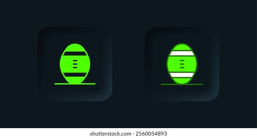 Green American Football ball icon isolated on black background. Rugby ball icon. Team sport game symbol. Black square button. Vector