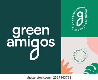 O logotipo vetorial do Green Amigos combina natureza e comunidade, usando tons terrosos e design limpo para refletir uma jardinagem sustentável e ecologicamente correta.