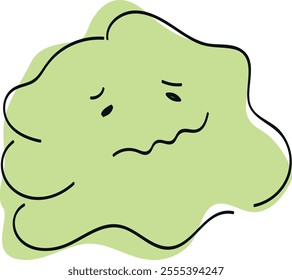 Green amorphous blob with a simple sad face, ideal for illustrations or emotive designs.