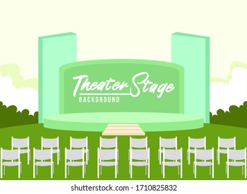 Green Amphitheater stage. Forest background background. Theater Flat Vector Illustration. Web vector illustration. Vector Background.