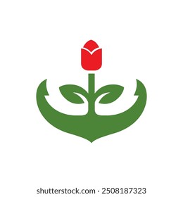 green anchor botanical concept colorful logo design vector