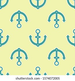 Green Anchor icon isolated seamless pattern on yellow background.  Vector Illustration