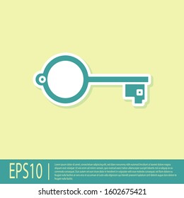 Green Ancient key for game icon isolated on yellow background.  Vector Illustration