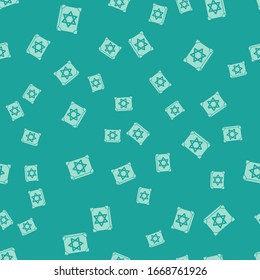 Green Ancient magic book with alchemy recipes and mystic spells and enchantments icon isolated seamless pattern on green background.  Vector Illustration