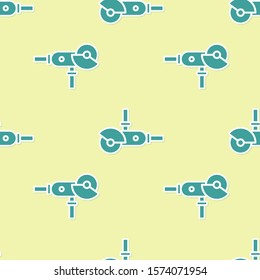 Green Angle grinder icon isolated seamless pattern on yellow background.  Vector Illustration