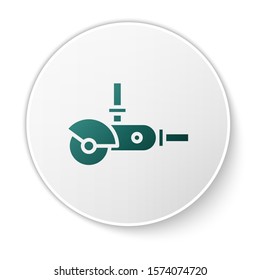 Green Angle grinder icon isolated on white background. White circle button. Vector Illustration
