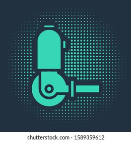 Green Angle grinder icon isolated on blue background. Abstract circle random dots. Vector Illustration