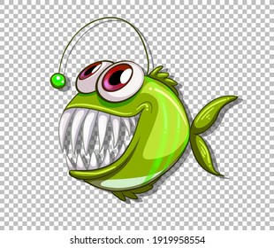 Green Angler fish cartoon character on transparent background illustration