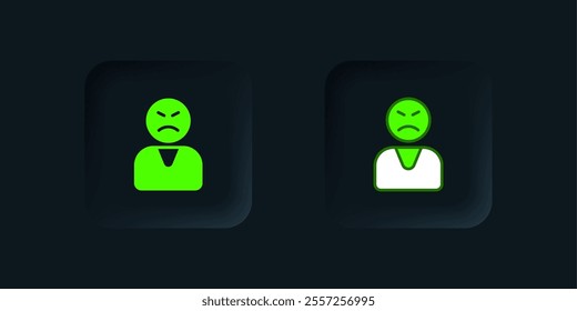Green Angry customer icon isolated on black background. Black square button. Vector