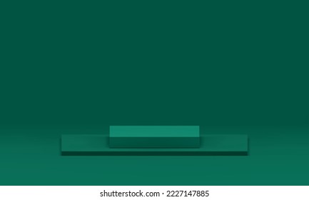 Green angular 3d podium squared geometric level foundation for product presentation realistic vector illustration. Pedestal platform rectangle stage for event celebration minimalist rendering design