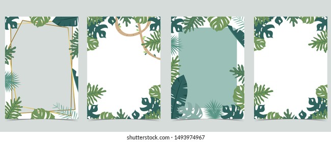 Green animal collection of safari frame set with leaf,leaves vector illustration for birthday invitation,postcard,logo and sticker
