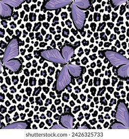 green animal print butterflies seamless pattern