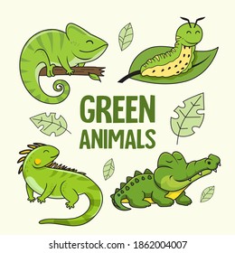 Green Animals Cartoon Collections Set