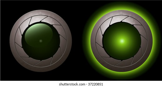 green animation shutter LED light "on" and "off" in a metallic rim