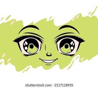 green anime face over white