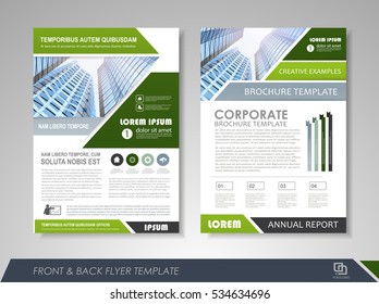 Green annual report brochure flyer design template. Leaflet cover presentation abstract background for business, magazines, posters, booklets, banners. Layout in A4 size. Easily editable vector format