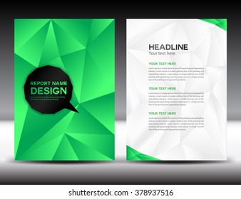 Green Annual report template, brochure flyer, cover design, polygon background, portfolio, Leaflet, presentation, book , booklet, catalog, brochure flyer, magazine ads, newsletter, poster