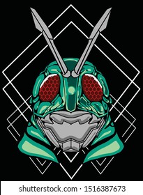 green ant robot warrior head with white color sacred geometry