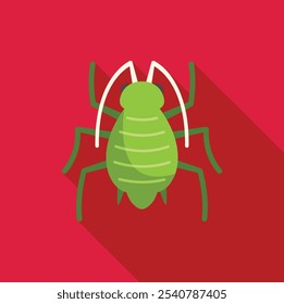 Green aphid insect pest icon in flat design style with long shadow effect on red background