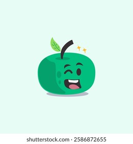 Green Aple vector designs in cool yellow color. Trendy cute illustrations patch.