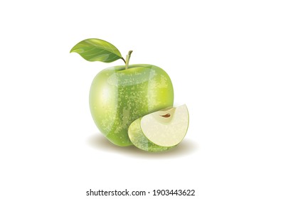 Green Aplle Full and half vector illustration isolated on white background