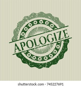 Green Apologize rubber stamp with grunge texture