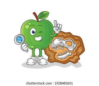 green apple archaeologists with dinosaur fossils mascot. cartoon vector