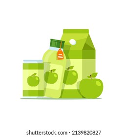 Green Apple Beverage in Can,Plastic Cup and Glass Cup Isolated on White Background,Juice and Smoothie