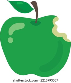 Green Apple with Bite Mark Vector Illustration on White Background