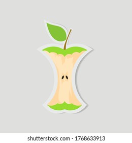 Green Apple Bite Sticker Illustration in Trendy Flat Style
