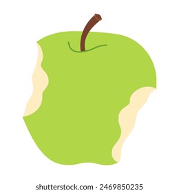 La manzana verde mordida por ambos lados. Manzana comido arte de Imagen de dibujos animados. Dibujado a mano estilo plano de moda aislado. Refrigerio vegetariano saludable, manzana fresca mordida para el diseño, infografía. Ilustración vectorial