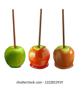 Green Apple in caramel and in toffee. Vector 3d realistic