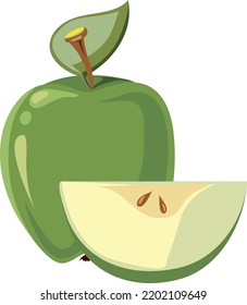 Green Apple. Cartoon Icon. Fruit Fresh Slice