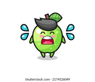 green apple cartoon illustration with crying gesture , cute style design for t shirt, sticker, logo element