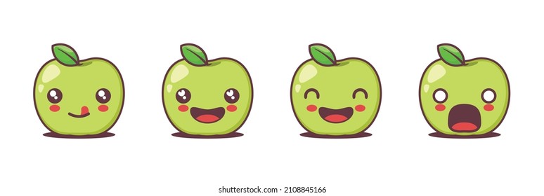 green apple cartoon illustration, with different facial expressions. suitable for icons, logos, prints, stickers, etc.