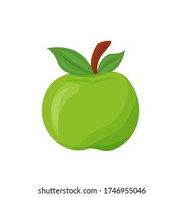 Green apple cartoon vector illustration. Fresh sweet juicy fruit flat color object. Vegan food. Product rich of vitamins, minerals, antioxidants isolated on white background