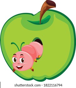 Green Apple and catepillar vector art and illustration