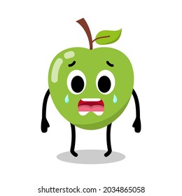 green apple character is crying illustration