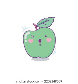 Green apple character cute cartoon kawaii style on white background vector illustration