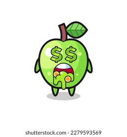 green apple character with an expression of crazy about money , cute style design for t shirt, sticker, logo element