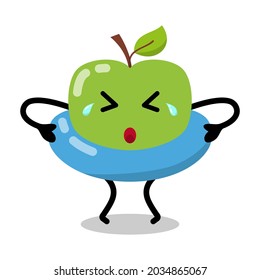 green apple character wants to swim illustration