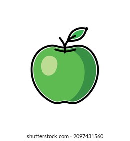 Green apple in childish flat style, vector illustration