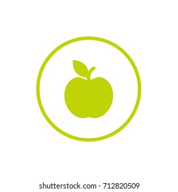 Green apple in circle icon. Flat pictogram isolated on white. Vector illustration. Healthy food logo.