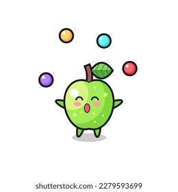 the green apple circus cartoon juggling a ball , cute style design for t shirt, sticker, logo element