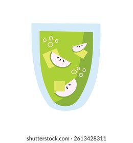 Green apple cocktail illustration. Green apple juice. Fresh drink. Diet drink. Detox water. Beverages.