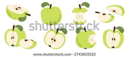 Green Apple Collection with whole fruit, halves, slices, and core
