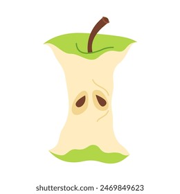 Núcleo de manzana verde. Estilo plano de moda dibujado a mano aislado. Arte de Imagen de dibujos animados de Apple. bocadillo vegetariano saludable, núcleo de manzana para el diseño, infografía. Ilustración vectorial