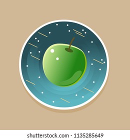 Green apple in cosmos. Vector illustration